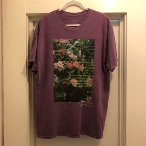 Mens Oversized Urban Outfitters Tee - Flowers and Text - Purple